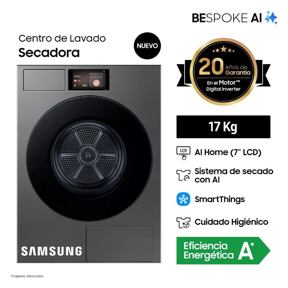 Secadora Samsung Bespoke AI 17KG DV90F17CDSPE Acero Oscuro